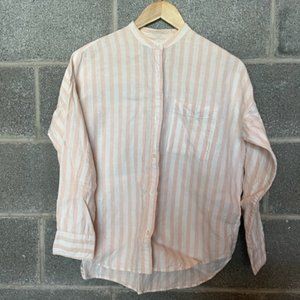 Everlane Linen oversized pink white stripe shirt Size 0 long sleeve button up